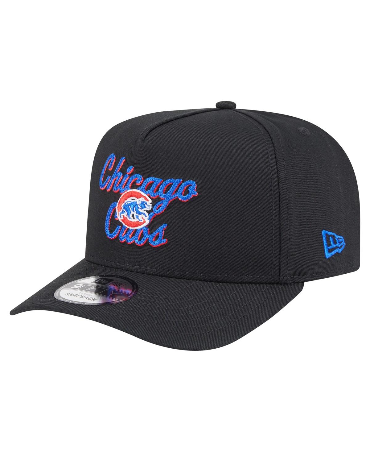 New Era Men's Black Chicago Cubs Chainstitch 9fifty A-frame Snapback Hat In Black