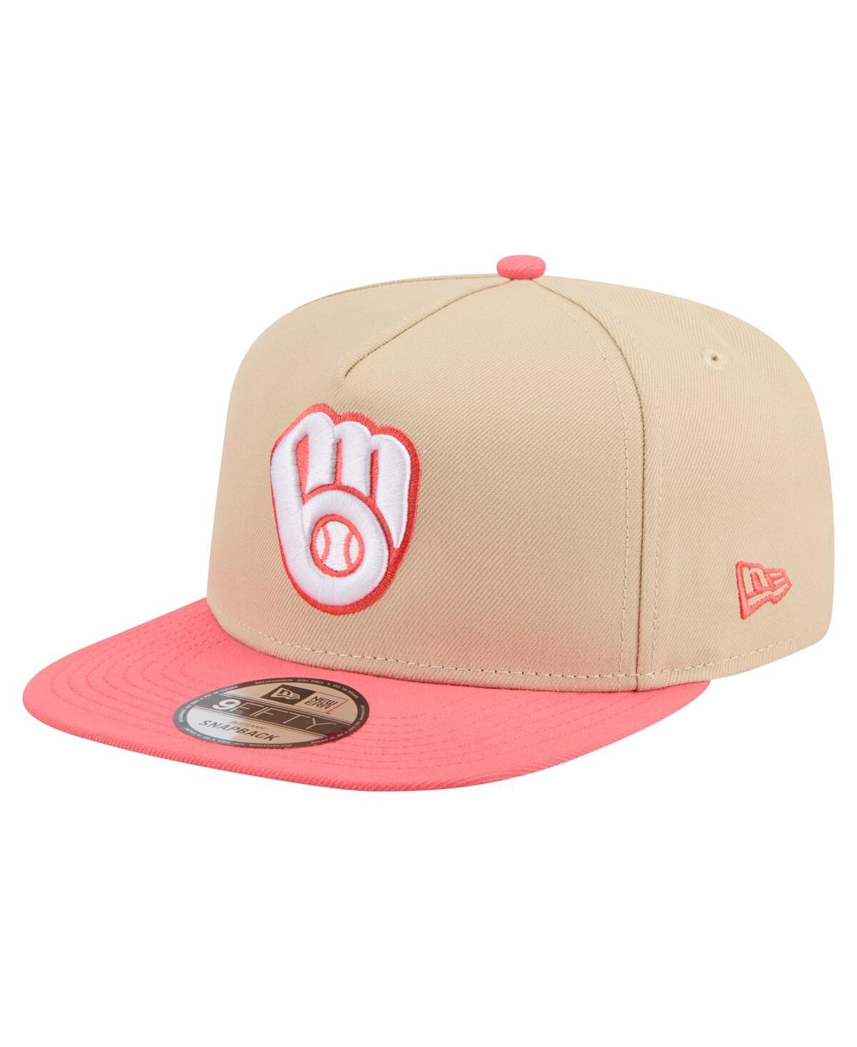 New Era Men's Light Beige/coral Milwaukee Brewers Color Pack A-frame 9fifty Snapback Hat In Brown