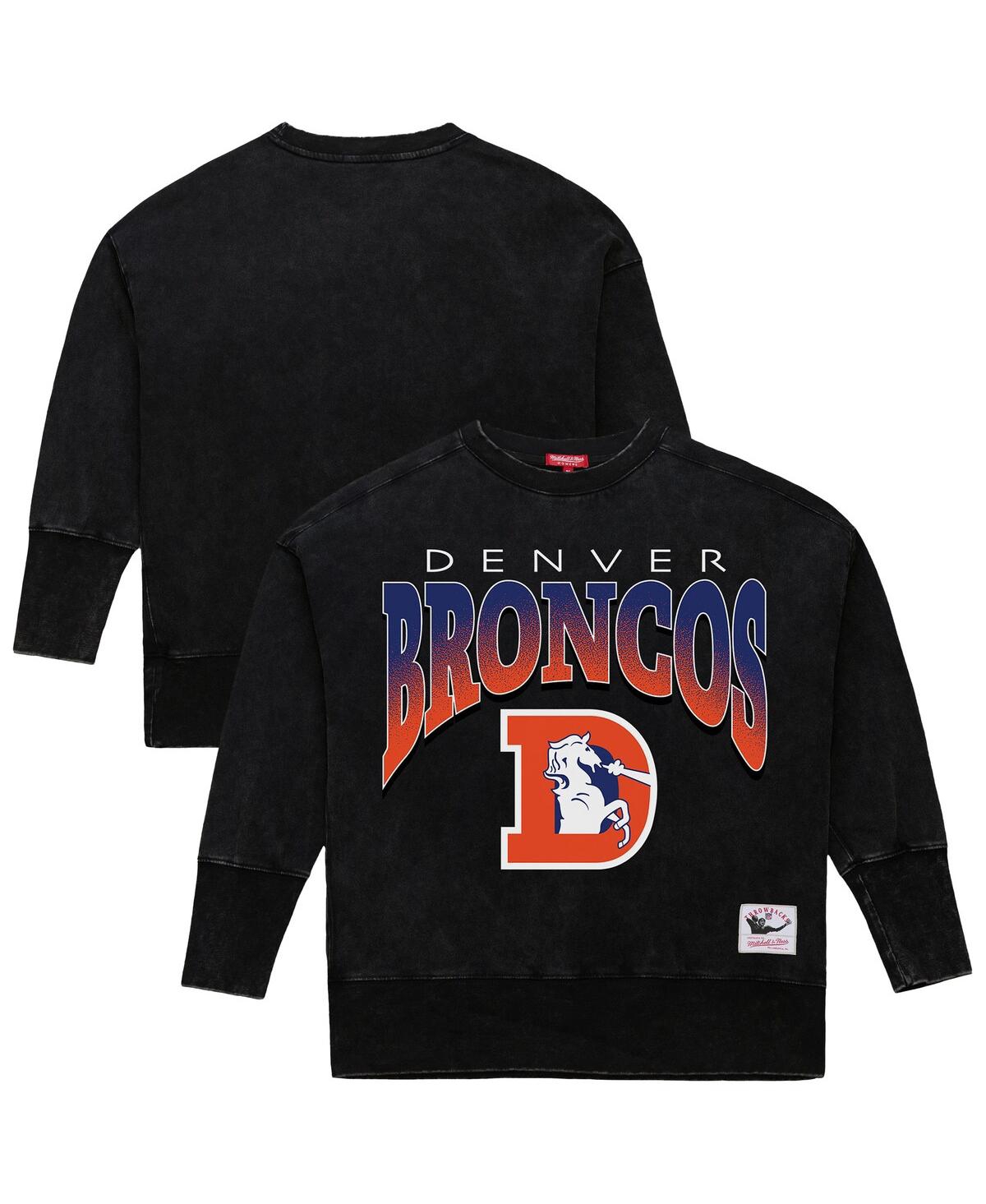 Mitchell & Ness Women's Black Denver Broncos Delineate Mineral Wash Crewneck Sweatshirt