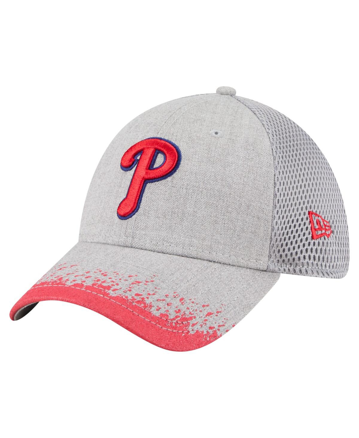 New Era Men's Gray Philadelphia Phillies Visor Paint Splatter 39thirty Flex Hat In Gray
