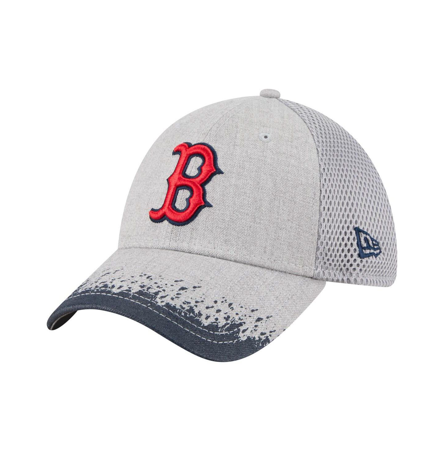 Мужские козырьки New Era Gray Boston Red Sox Paint Splatter 39THIRTY Flex Hat — фото 1