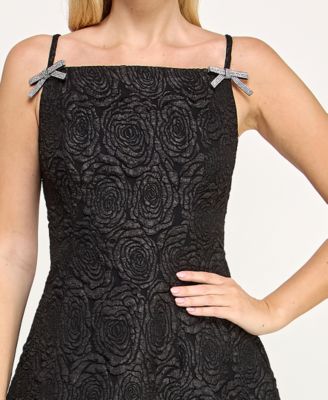 Juniors' Jacquard Rhinestone Bow A-Line Mini Dress