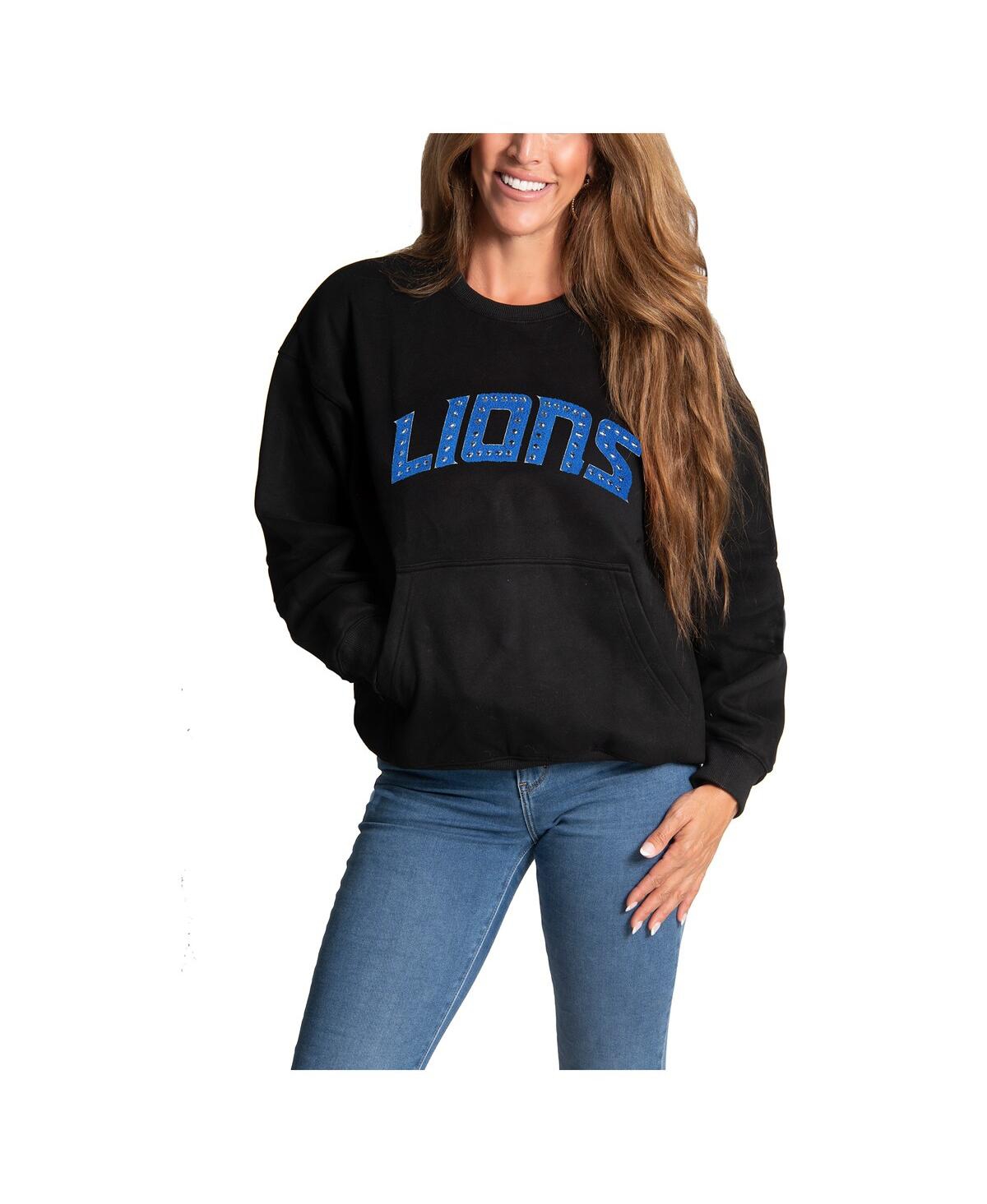 Cuce Women's Black Detroit Lions Chenille Jeweled Sweatshirt In Multi