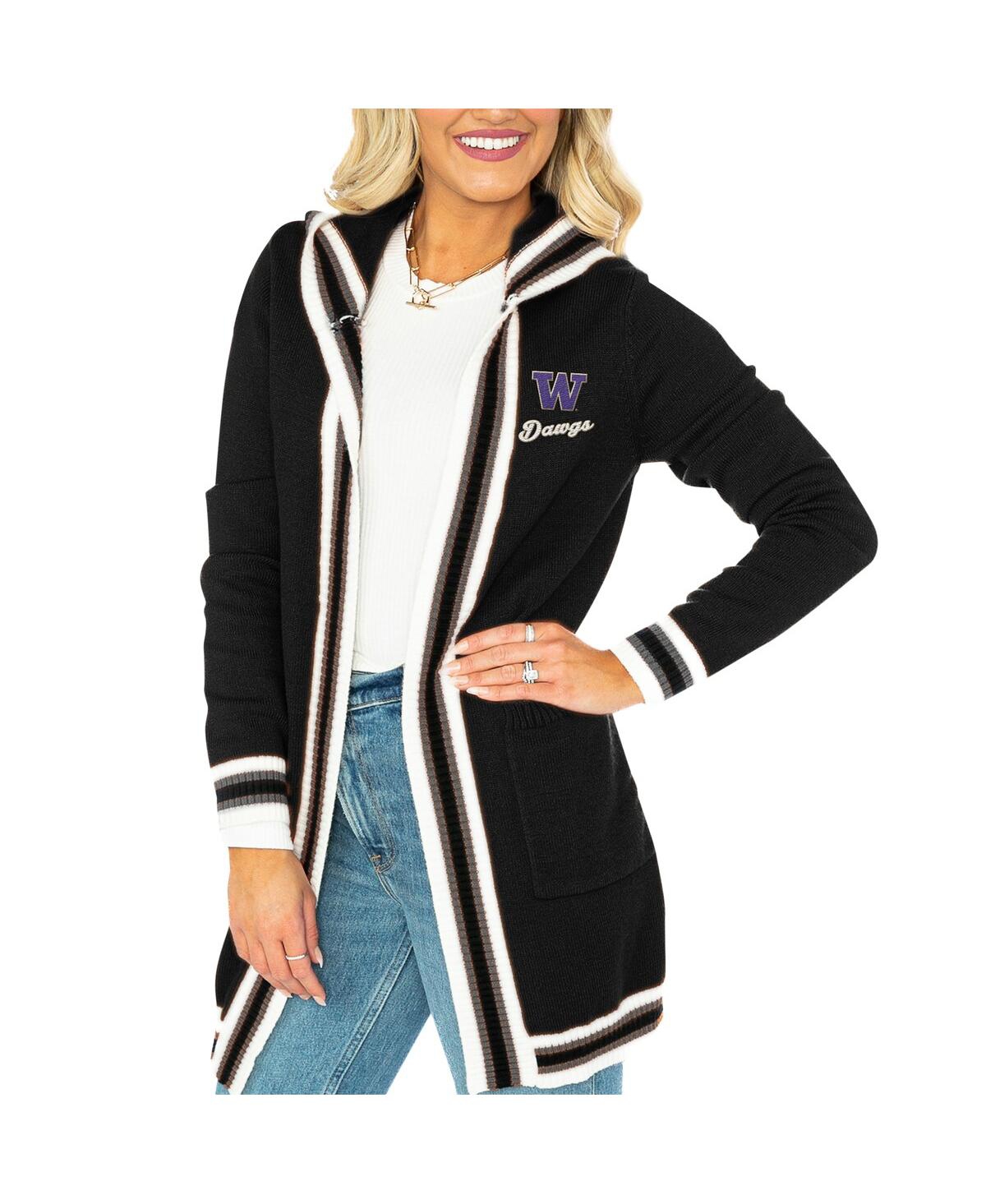 Gameday Couture Women's Black Washington Huskies Stripe Detail Tri-blend Hoodie Cardigan Sweater In Black