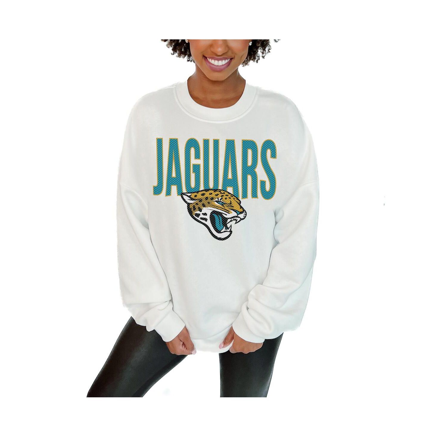 Женская толстовка Gameday Couture White Jacksonville Jaguars Just Go with It Oversized Long Sleeve Crewneck — фото 1