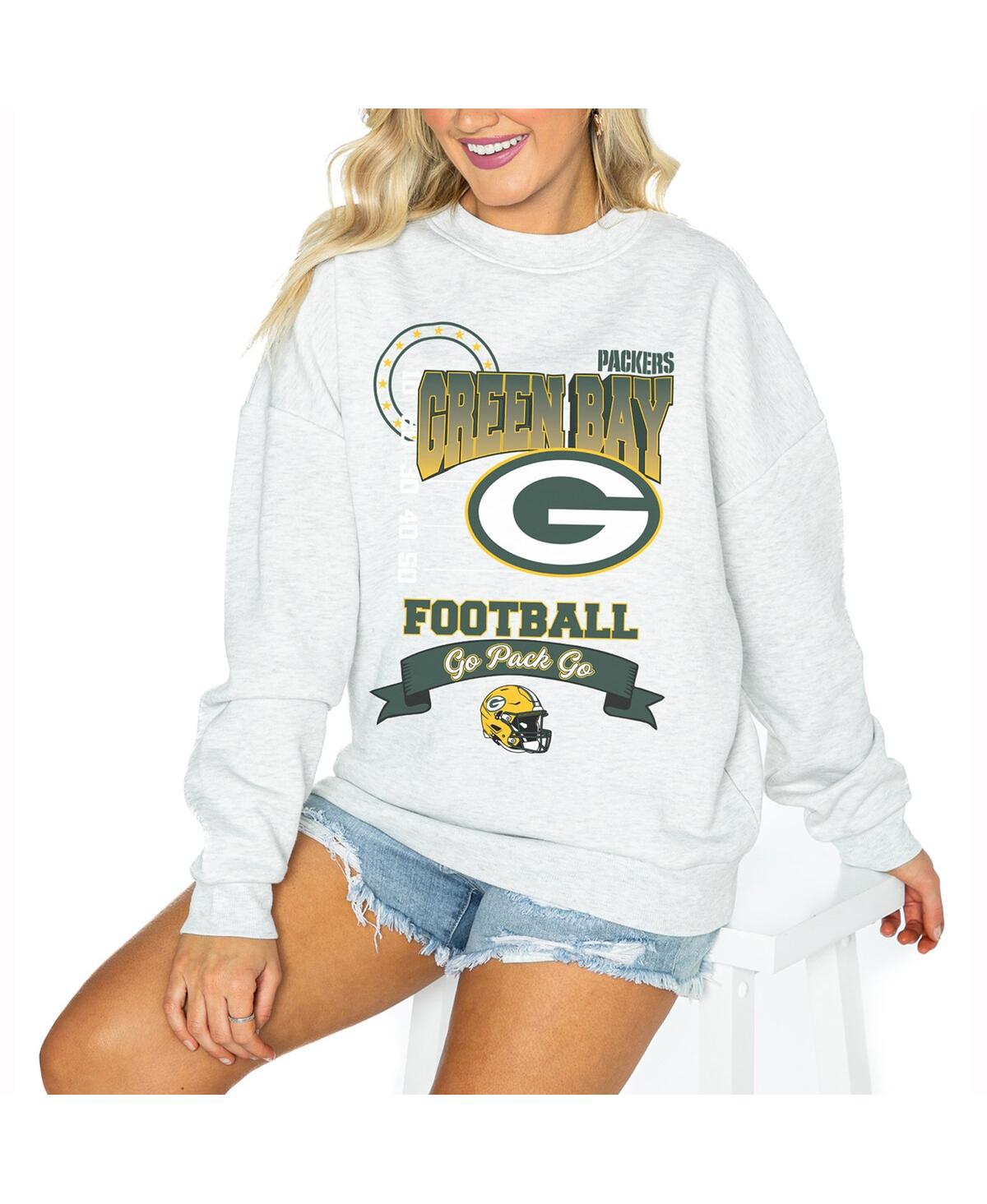 Gameday Couture Women's Ash Green Bay Packers Oversized Run The Show Pullover Sweatshirt In Gray
