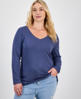 Plus Size Long Sleeve V-Neck Top