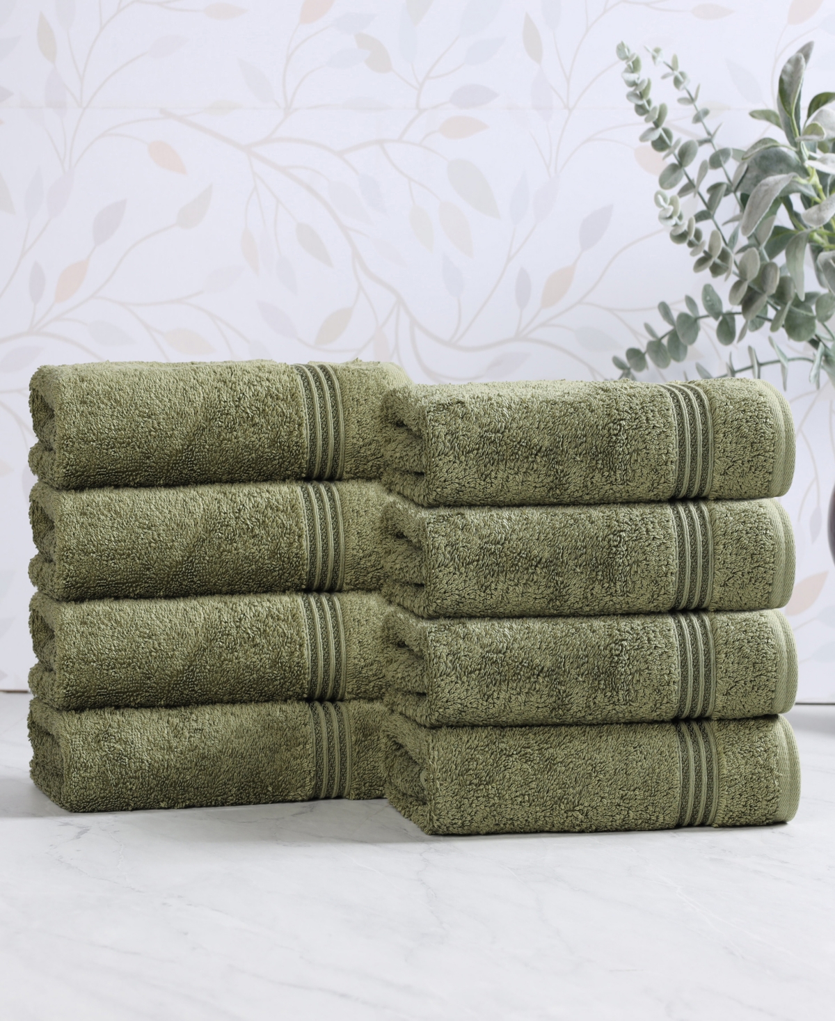 Superior Solid Quick Drying 100% Egyptian Cotton 8-pc Hand Towel Set In Green