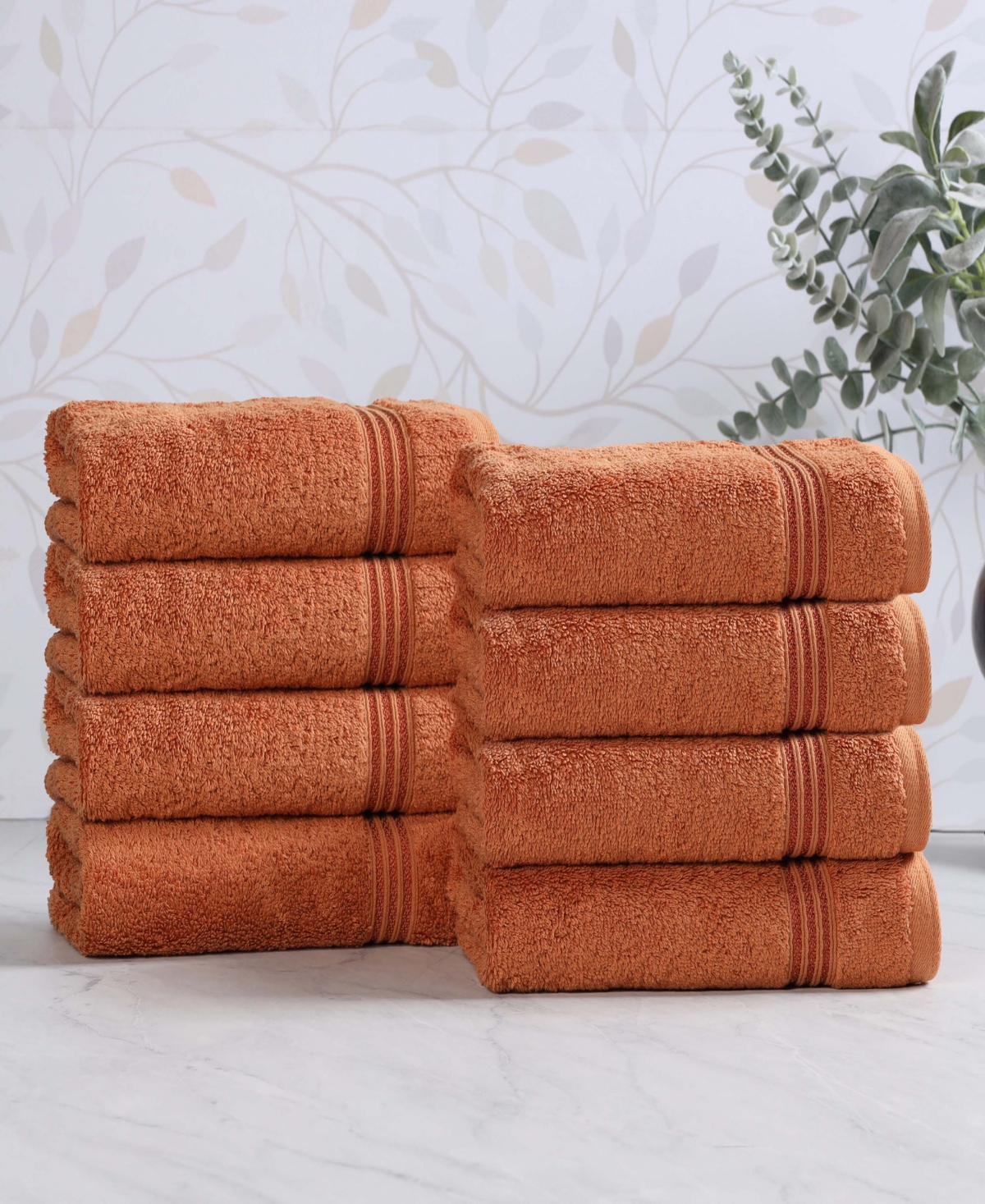Superior Solid Quick Drying 100% Egyptian Cotton 8-pc Hand Towel Set In Brown