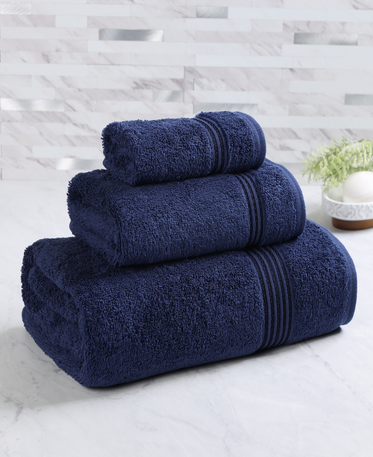 Superior Solid Quick Drying Egyptian Cotton 6 Piece Bath Towel Set In Blue