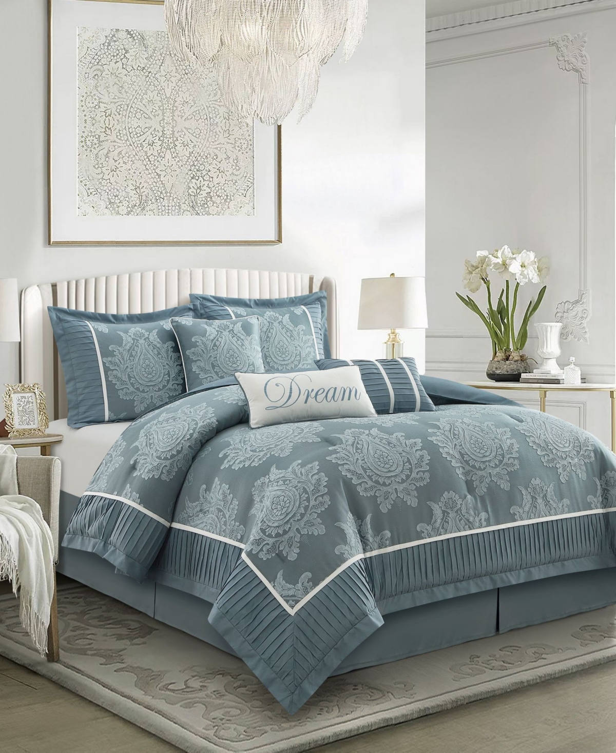 Stratford Park Therese Damask 7-pc. Comforter Set, Queen In Blue