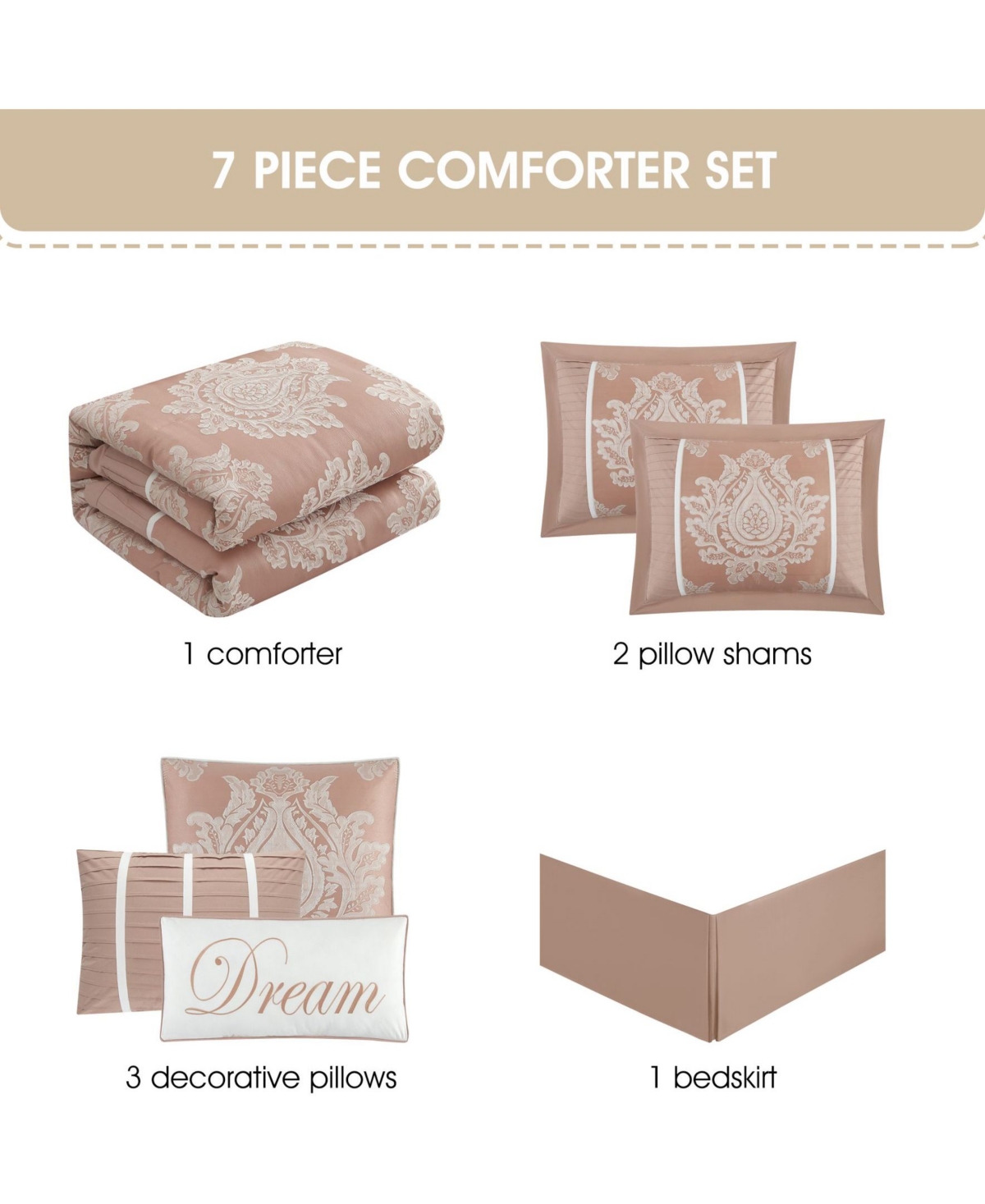 Stratford Park Therese Damask 7-pc. Comforter Set, King In Pink