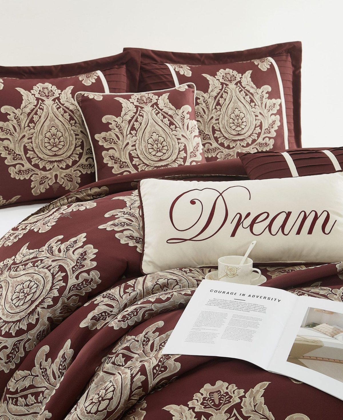 Stratford Park Therese Damask 7-pc. Comforter Set, King In Burgundy