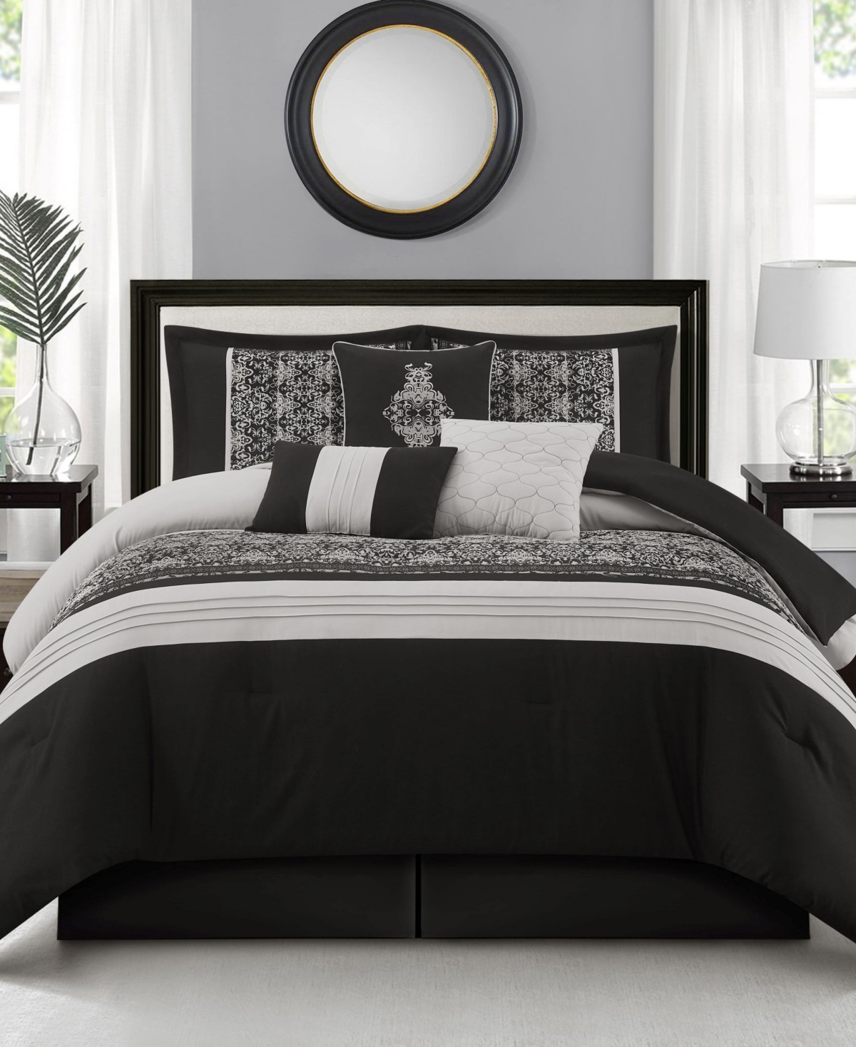 Stratford Park Charley 7-piece Comforter Set, Queen In Black