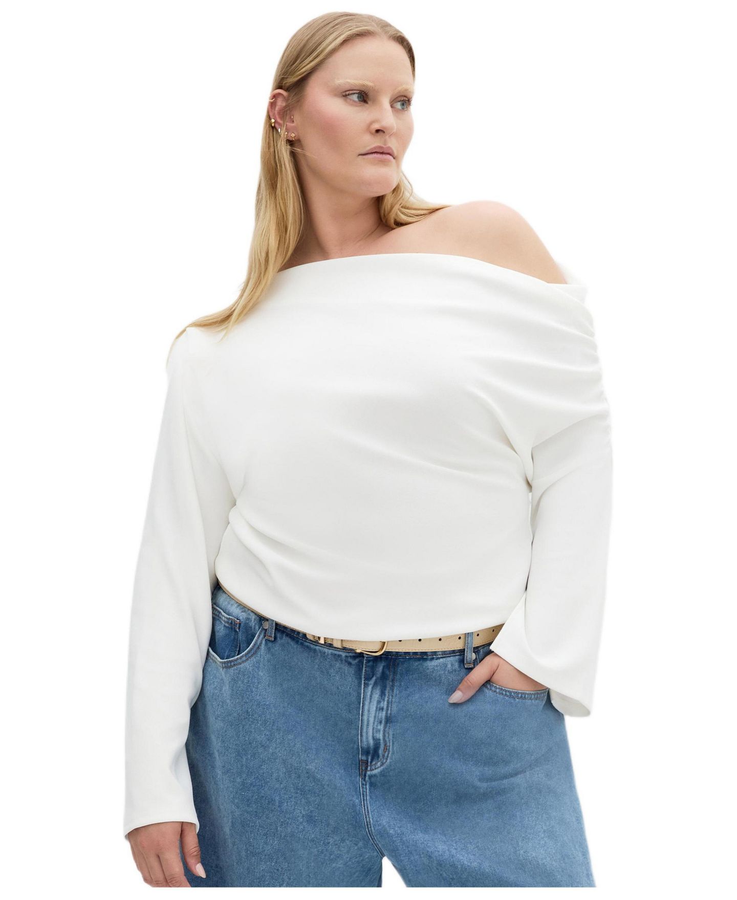 Женский топ CITY CHIC Plus Size Imani Off Shoulder Long Sleeve, цвет: Слоновая кость — фото 1