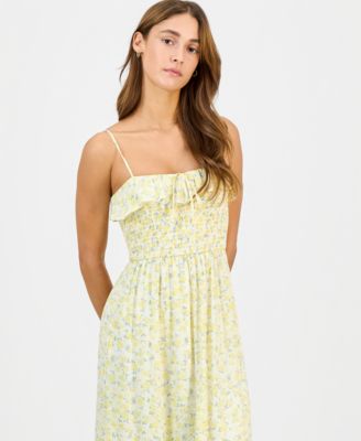 Juniors' Smocked Ruffled Floral Midi Dress