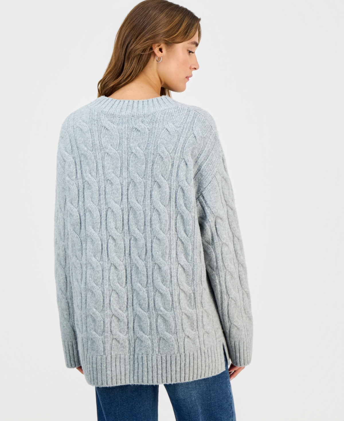 Hippie Rose Juniors' Oversized Cable-Knit Sweater