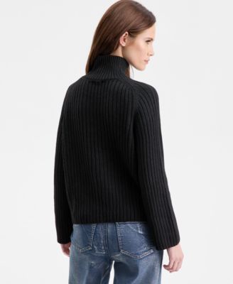 Women's Mock-Neck Ribbed Sweater, Macy's Exclusive
