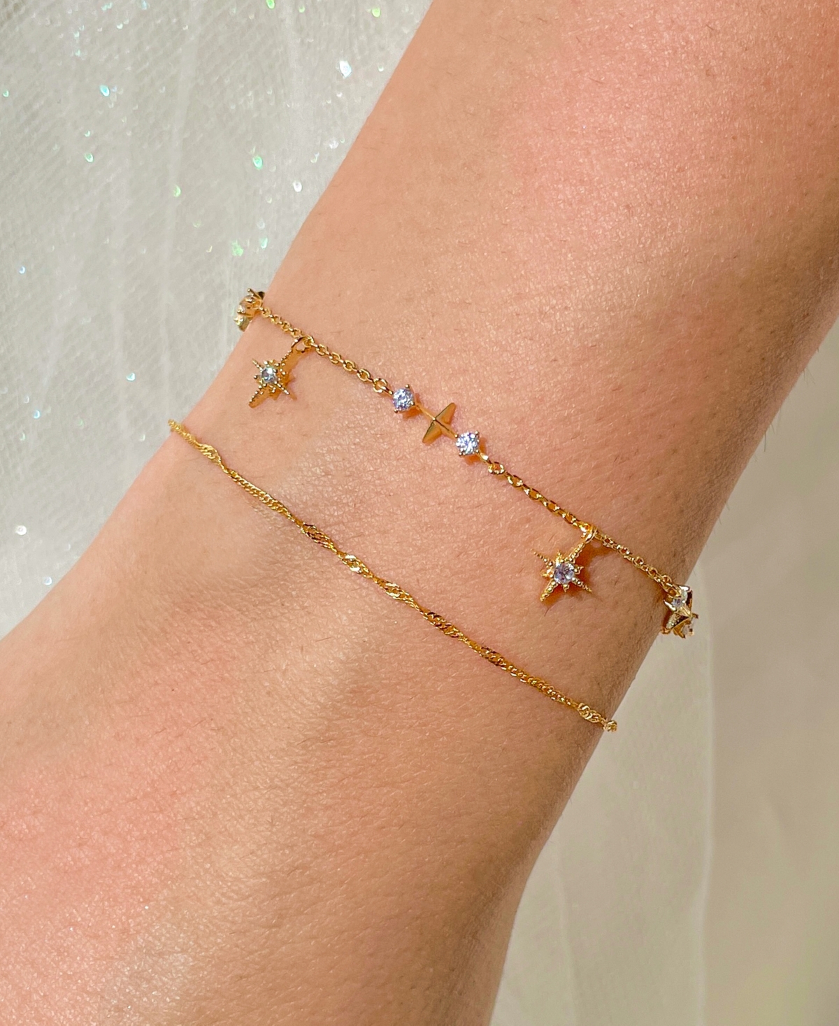 Girls Crew Crystal Wandering Gold Plated Stars Bracelet