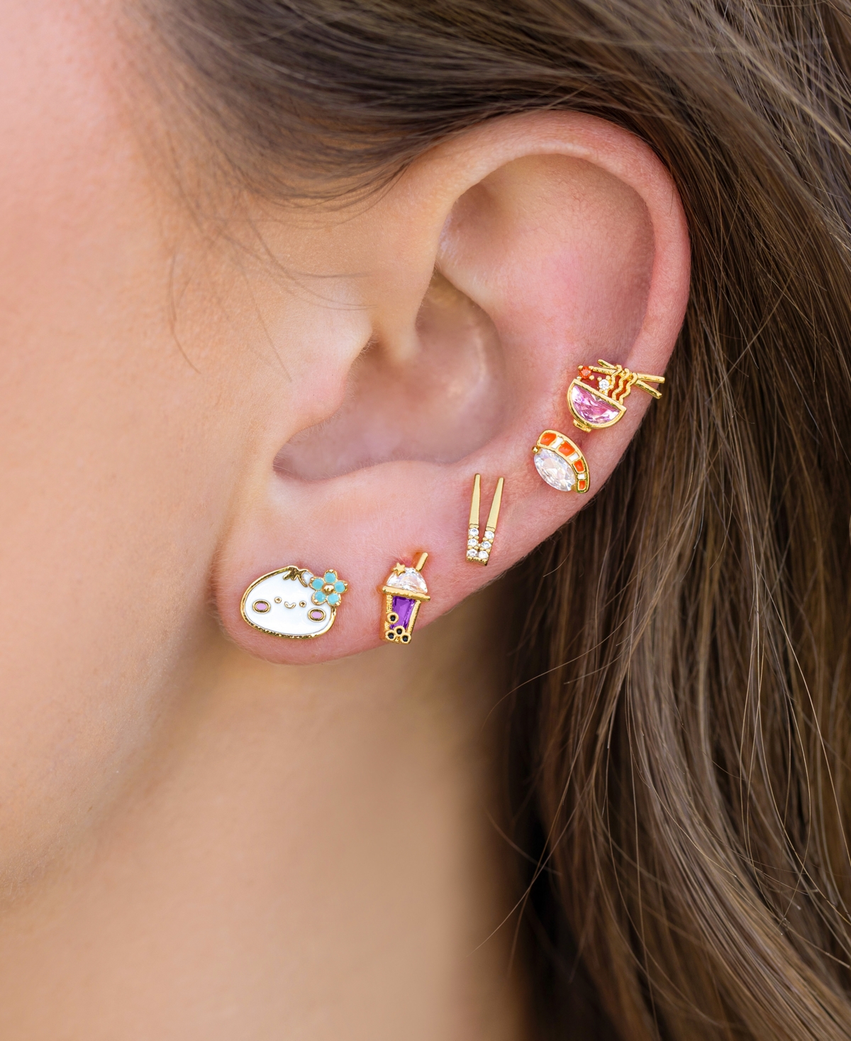 Girls Crew Crystal Gold Plated Salmon Nigiri Studs