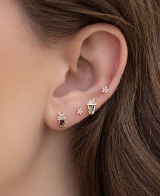 Crystal Gold Plated It's Boba Time Stud Earrings