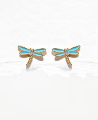 Crystal Dragonfly Gold Plated Studs