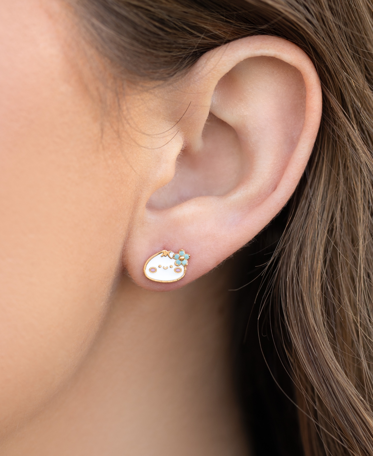 Girls Crew Enamel Juicy Dumpling Gold Plated Stud Earrings