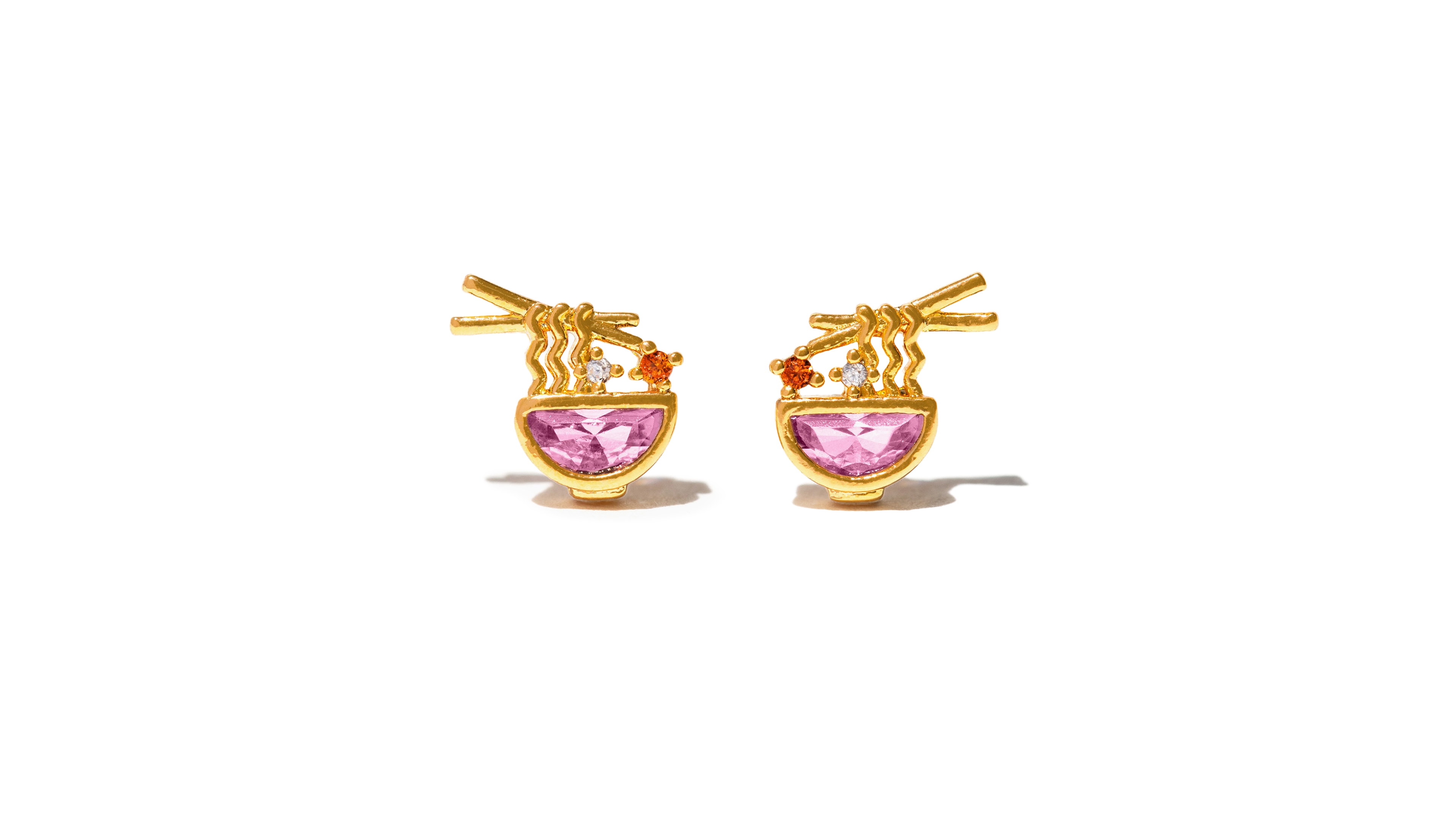 Girls Crew Crystal Gold Plated Ramen Stud Earrings