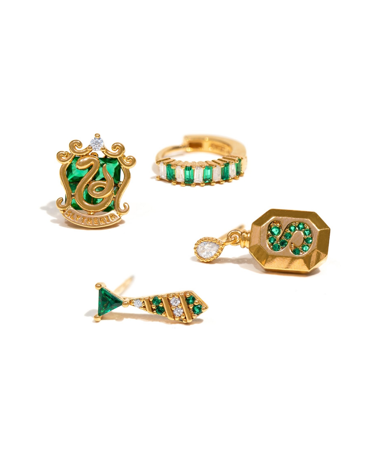 Girls Crew Harry Potter Slytherin House Crystal Earring Set In Gold