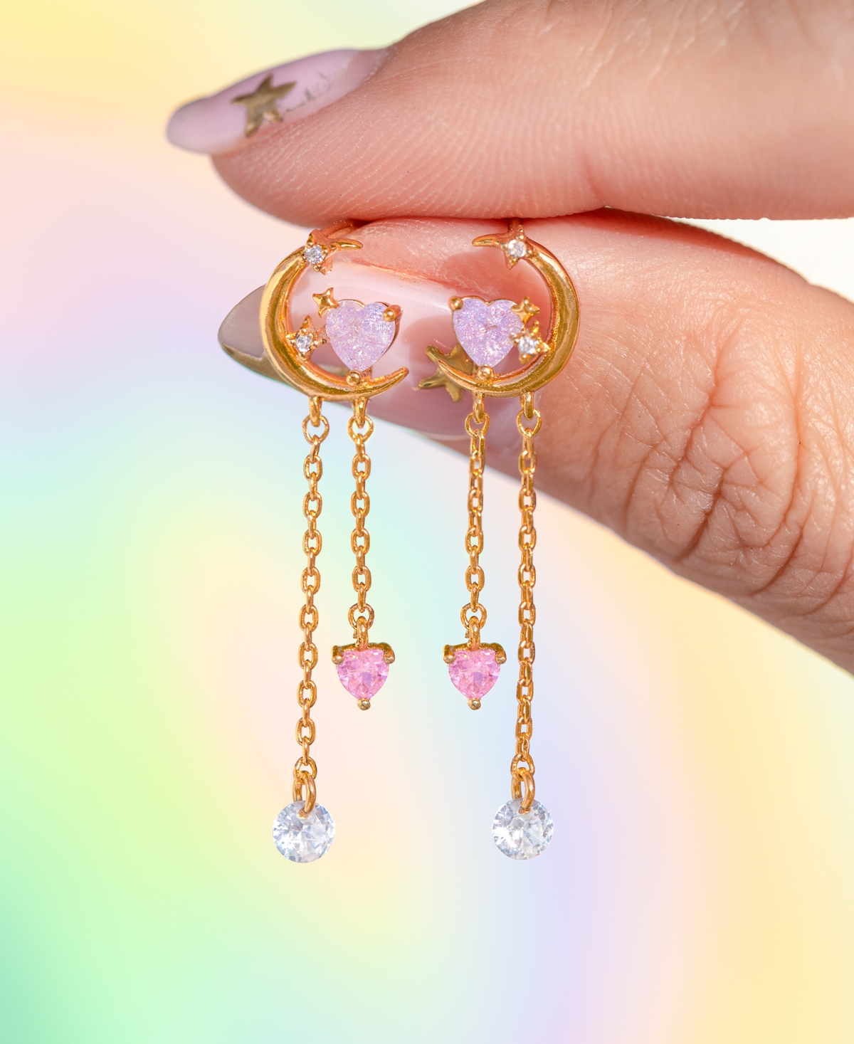 Girls Crew Crystal Gold Plated Cosmic Love Dangle Earrings In Gold