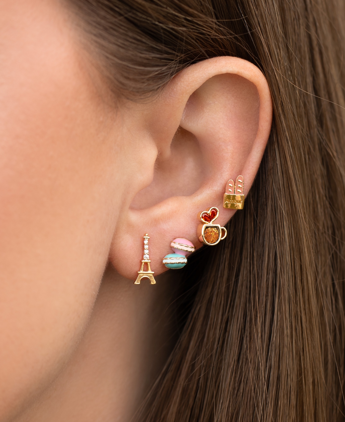 Girls Crew Crystal Enamel Cafe De Paris Stud Set In Gold