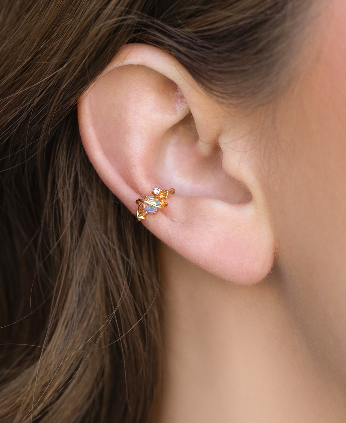 Girls Crew Crystal Gold Plated Rings of Neptune Cuff Earrings