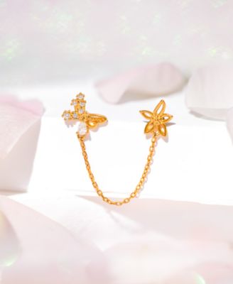 Crystal Butterfly Effect Flat Back Gold Plated Double Earrings