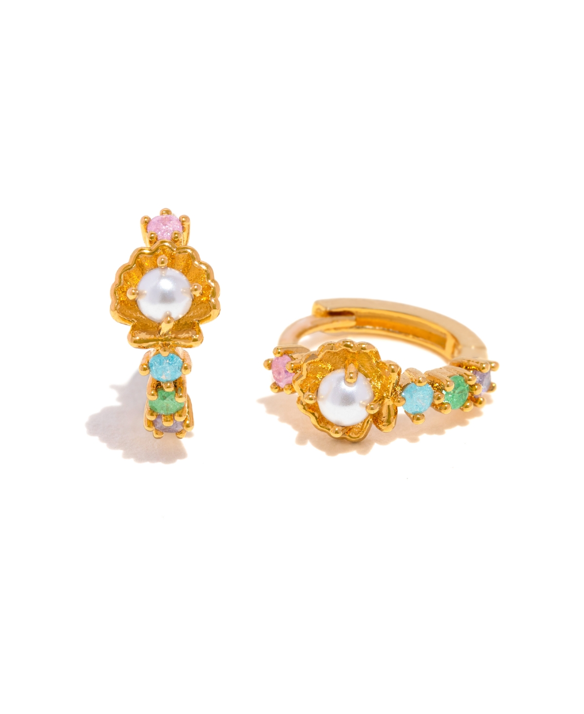 Girls Crew Crystal Gold Plated Saltwater Faux Cultivated Pearl Hoop Earrings