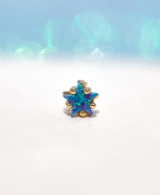 Gold Plated Faux Blue Opal Star Crystal Piercing Style Earrings
