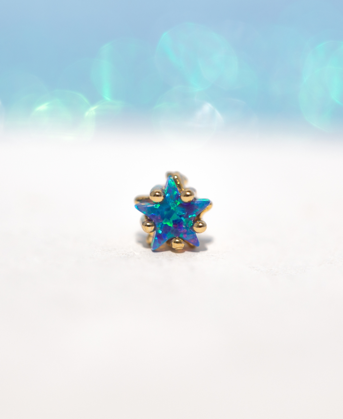 Girls Crew Gold Plated Faux Blue Opal Star Crystal Piercing Style Earrings