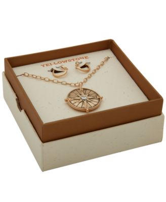 2-Pc. Compass Pendant Necklace and Hoop Earrings Gift Set
