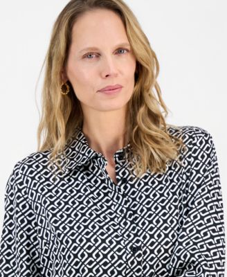 Women's Geometric-Print Button-Front Shirt, Regular & Petite