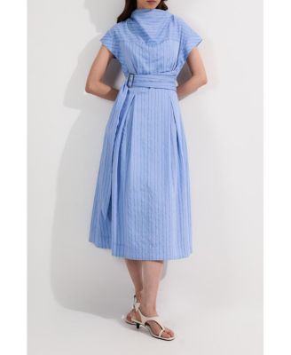 Women's Belted Woven Midi Shirt Dress