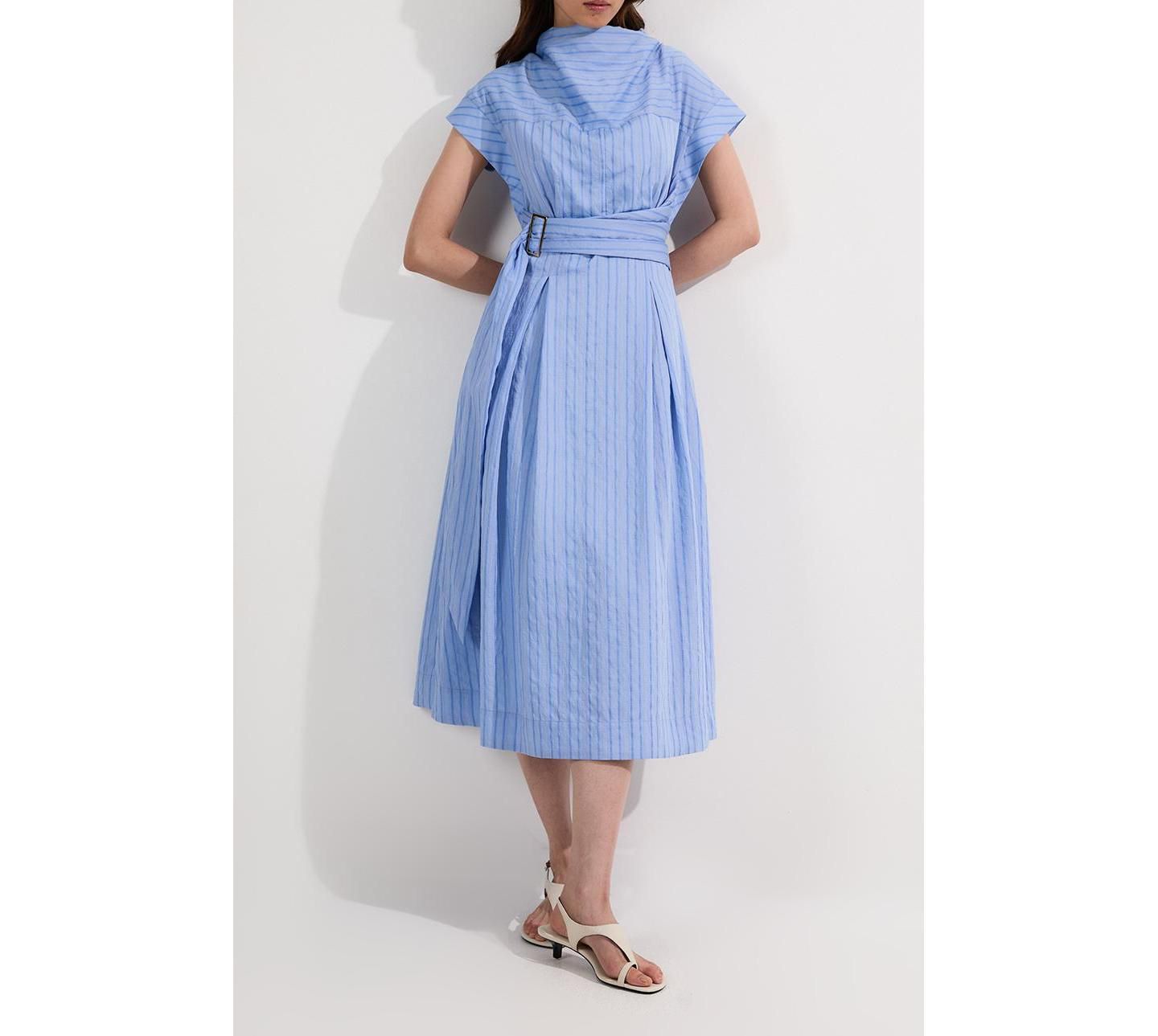 Женское платье Karen Millen Belted Woven Midi Shirt Dress, цвет: Синий — фото 8