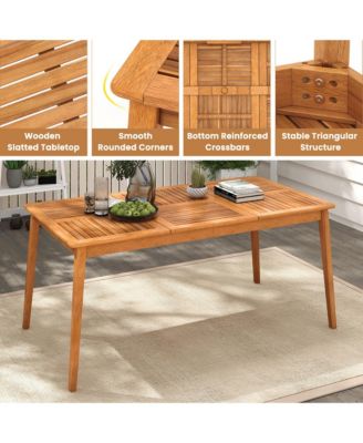 6-Person Outdoor Acacia Wood Dining Table w/ 1.96'' Umbrella Hole Rectangular