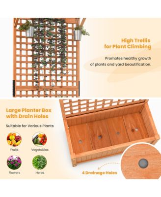 Wooden Planter Raised Garden Bed w/ Planter Box & Trellis Indoor & Outdoor