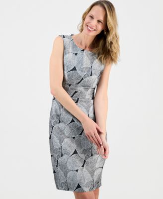 Women's Leaf Jacquard Sleeveless Sheath Dress
