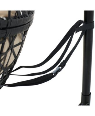 3pc Outdoor Resin Wicker Jackson Hanging Basket Egg Chair Swing with Cushions, Headrest, and Steel Stand Set