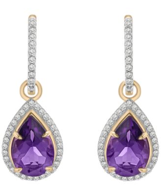 Amethyst (2-1/2 ct. t.w.) and Diamond (1/4ct. t.w.) Drop Hoop Earrings in 14k Yellow Gold