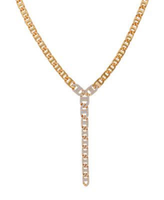 Glass Stone Pave Y-Drop Necklace (also in Silver-Tone)