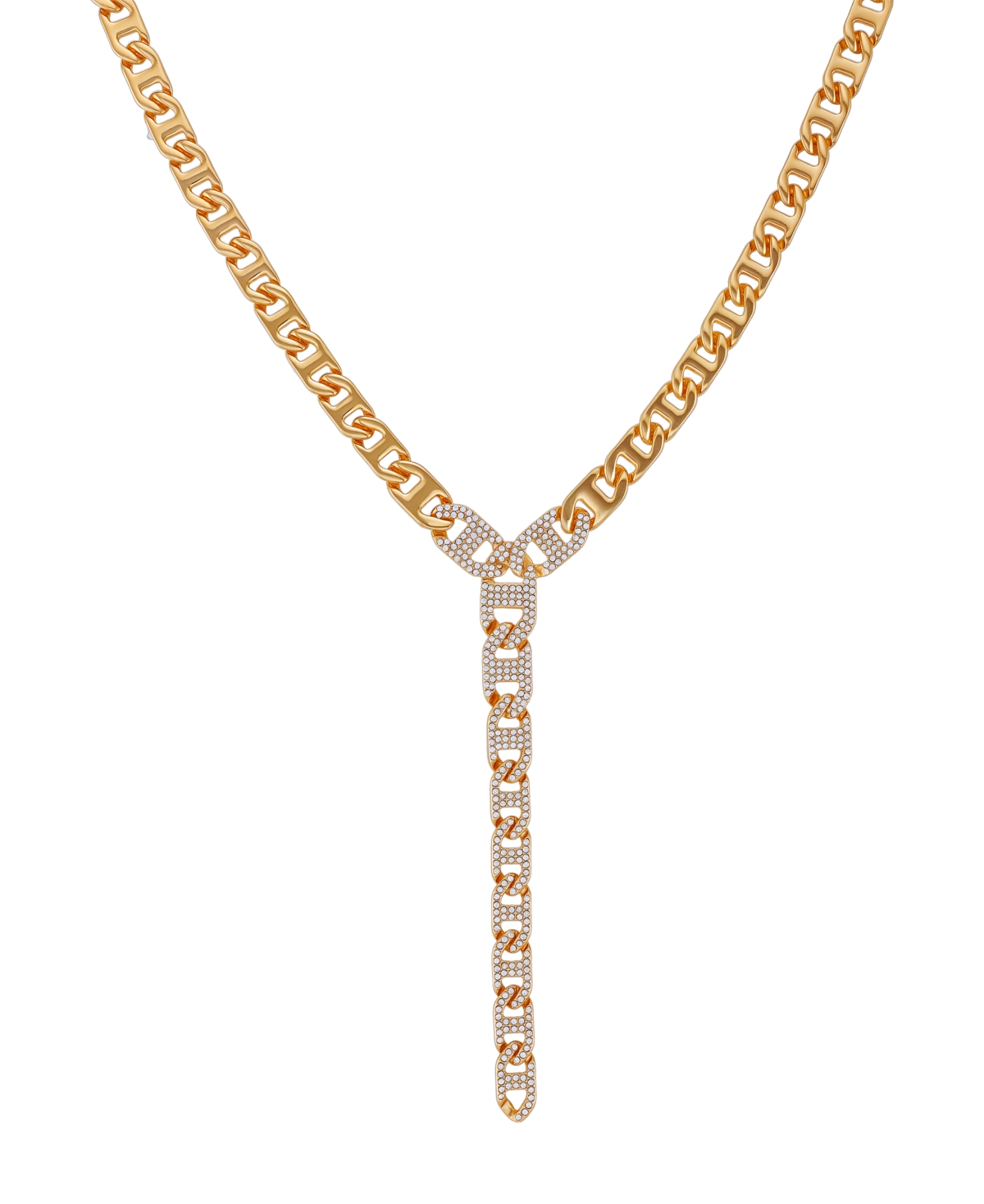 Guess Glass Stone Pave Y-drop Necklace (also In Silver-tone) In Gold