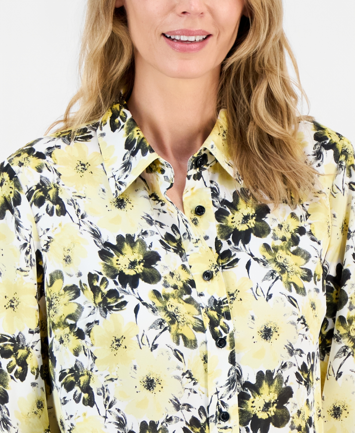 Kasper Women's Floral-print Satin Button-front Blouse In Multi