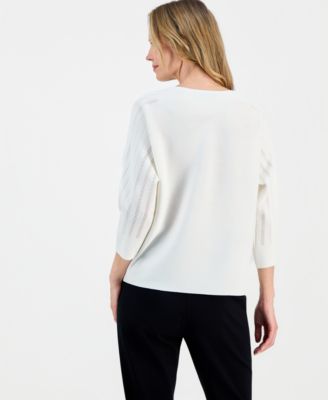 Women's Boat-Neck Multi-Stitch Dolman-Sleeve Sweater 