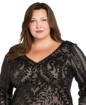 Plus Size Contrast Lining Beaded Dress